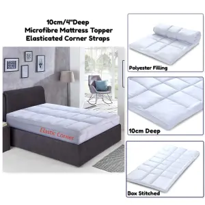 Microfiber Mattress Topper 10cm Mattress Protector Cover Elastic Corner Straps 4 inch Deep Mattress Toppers