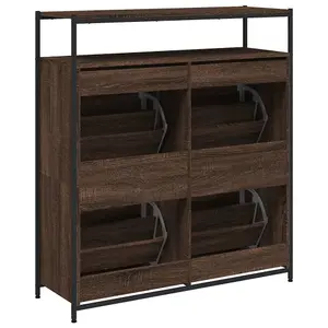 Berkfield Shoe Cabinet with 4 Flip-Drawers Brown Oak 100x34x112 cm