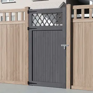 Outdoor Grey Rhombus Garden Wooden Gate Fence Door 180cm H