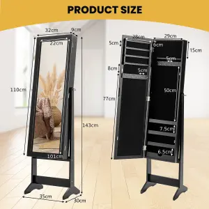 Costway Mirrored Jewelry Armoire Standing Jewelry Cabinet w/ Full-Length Mirror