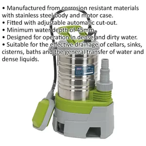 High-Performance Submersible Stainless Steel Pump for Dirty Water - 225L/Min with Automatic Cut-Out