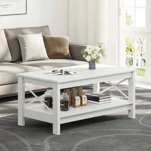 O'Kean 4 Legs Coffee Table with Storage White / Walnut 