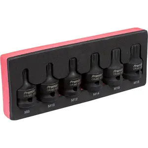 Premium 6 Piece Impact Spline Socket Bit Set - 1/2 Inch Drive - Durable Chromoly Steel Construction