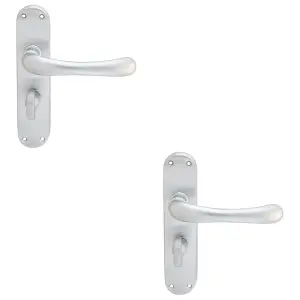 2 PACK - Smooth Rounded Bathroom Latch Door Handle - Satin Chrome Lever on Backplate