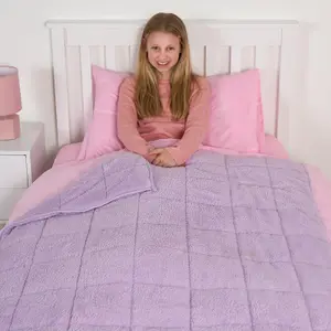 Teddy Fleece Weighted Blanket Kids Bed Soft Throw, Lilac - 3kg 100 x 150cm