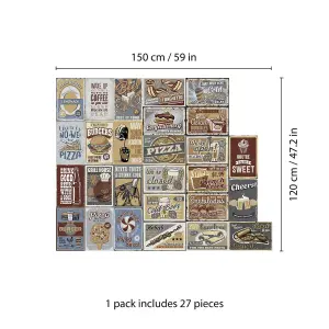 Walplus Vintage Bistro Retro Metal Signs Wall Mural Stickers Set - 27 pcs