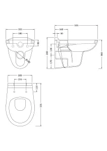 Contemporary Bathroom Wall Hung Toilet Pan  , 390mm x 355mm, White