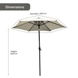 2m Garden Parasol with Crank & Tilt Function - Cream - Including cover