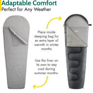 Mummy Sleeping Bag Liner Single Adult Lightweight Compact With Pillow Pocket