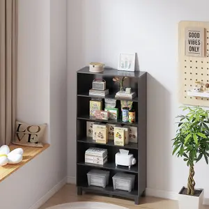 URBNLIVING 150cm Height Black 5 Tier Wide Wooden Bookcase Shelf Storage Display Shelving Unit