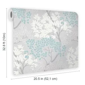 Fresco Lykke Tree Floral Sky Blue Wallpaper