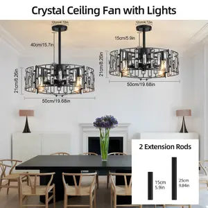 50cm Crystal Caged Chandelier Ceiling Fan with Light and Remote Control