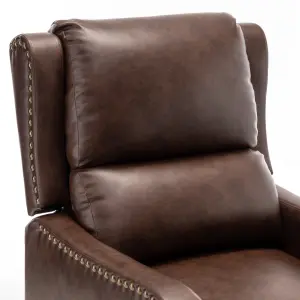 Recliner Upholstered Armchair PU Leather Padded Comfy Sofa Lounge Chair, Push Back Recliner with Rivet Decoration - Brown