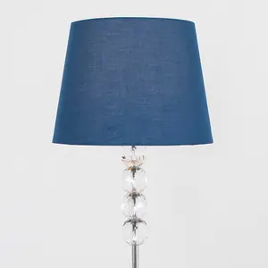 ValueLights Eleanor Modern Silver Chrome and Clear Acrylic Ball Floor Lamp with Navy Blue Shade