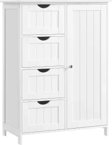 VASAGLE Freestanding Storage Cabinet, Bathroom Organizer with 4 Drawers, 1 Door, Adjustable Shelf, Cloud White