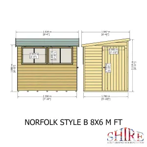 Shire Norfolk Workshop Pent Shed 8x6 Double Door 19mm Loglap Style B