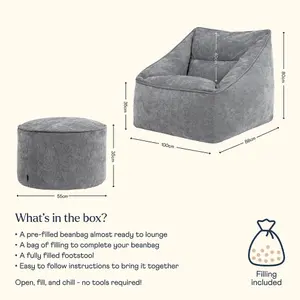 icon Natalia Chenille Armchair Bean Bag and Pouffe Set Grey Giant Bean Bag Chair