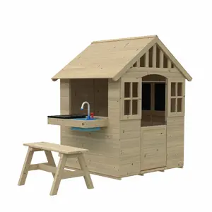 Dandelion Cottage Playhouse with Mud Kitchen, Table & Bench and Shutters - FSC certified