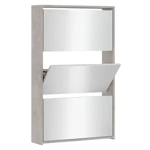 Berkfield Shoe Cabinet with Mirror 3-Layer Concrete Grey 63x17x102.5 cm