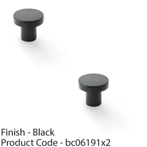 2 PACK - Slim Round Door Knob - Matt Black 30mm Modern Cupboard Cabinet Pull Handle