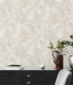 Galerie Welcome Home Beige Tropical Leaves Wallpaper