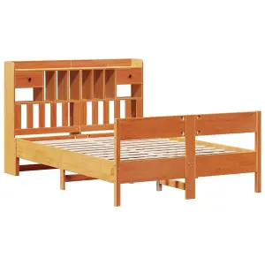 Berkfield Bookcase Bed without Mattress Wax Brown 150x200cm King Size Solid Wood Pine