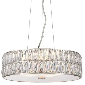 LED Ceiling Pendant Light 25W Warm White CHROME & CRYSTAL Feature Lamp Shade