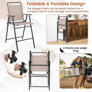 Costway Set of 2 Outdoor Folding Bar Chair Patio Furniture Chair Set W/ Fabric Backrest