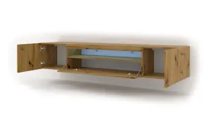 Sleek Oak Artisan Aura TV Cabinet with LED Lighting (W)200cm (H)42cm (D)37cm - Spacious & Stylish