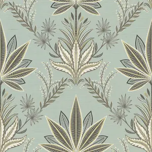 Galerie Mulberry Tree Green Palm Leaf Sisal Grasscloth Wallpaper Roll