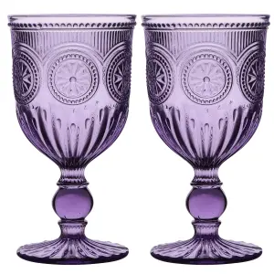 Set of 2 Vintage Luxury Purple Embossed Drinking Wine Glass Wine Goblets 290ml