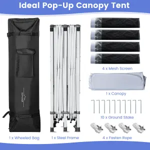 Costway 3 x 6 m Pop-Up Canopy Party Tent Sidewalls Portable Garage Car Shelter Wheeled