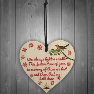 Red Ocean Light Candle Christmas Memorial Bereavement Robin Hanging Plaque Xmas Tree Decoration Sign