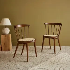 sweeek. Pair of wood and cane dining chairs Nora Dark wood colour 54x54x76.5 cm