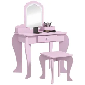 ZONEKIZ Kids Dressing Table, Cloud Design w/ Mirror, Stool, Drawer, Storage Box