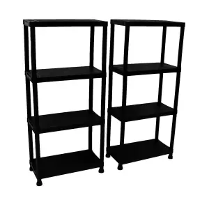 2x Oypla 4 Tier Black Plastic Heavy Duty Shelving Racking Storage Unit