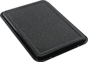 SPARES2GO Large Enamel Oven Shallow Baking Tray Sheet Raised Centre Non Stick Pan x 2