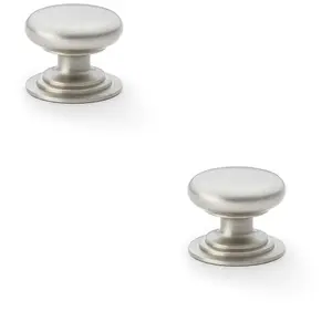 2 PACK - Stepped Round Door Knob - Satin Nickel 38mm Classic Kitchen Cabinet Pull Handle