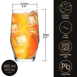 Homiu 495ml Highball Drinking Glasses, Set of 6, Dishwasher Safe, Napoli Collection