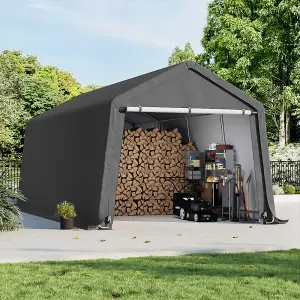 10x20 ft Dark Grey Galvanized Tube Storage Tool Shed with Zip Door