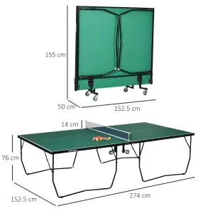 SPORTNOW 9FT Folding Table Tennis Table w/ 8 Wheels, for Indoors - Green