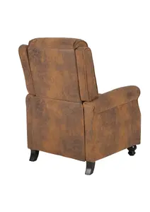 Recliner Manual Chair in Brown Faux Leather Suede