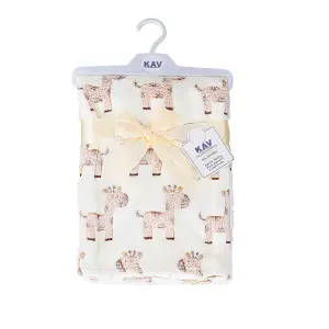 KAV Soft Fleece Wrap Blanket-75Wx100L CM Soft Unisex Pram Cot Crib Moses Basket Giraffe Print Gift Set for Newborn Babies (Beige)