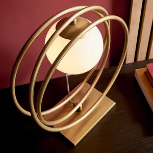 2 PACK Brushed Gold Table Lamp - Gloss Opal Glass Shade - Circular Hoop Design