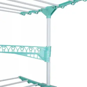 4 Tier Clothes Drying Rack Airer Foldable Adjustable Powder Coated Frame Wheel with Two Side Wings Dryer Racks & Shoe Stand Blue