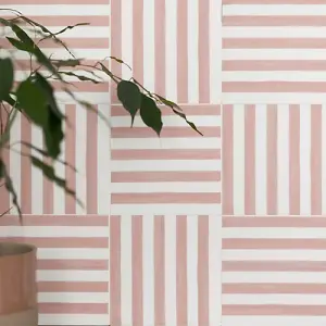 Quadrostyle Stripes Pink Wall Tile and Furniture Vinyl Stickers 15cm(L) 15cm(W) pack of 6