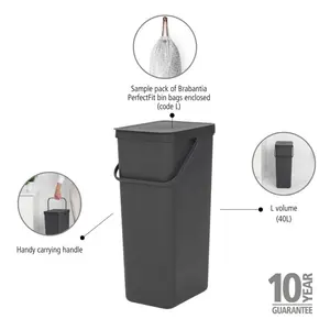 Brabantia Sort and Go 40 Litre Rubbish Bin Grey