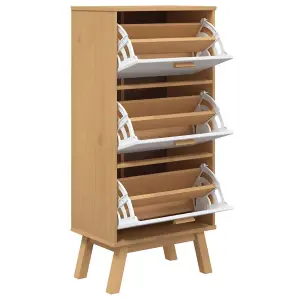 Shoe Cabinet OLDEN White and Brown 55x35x120cm Solid Wood Pine