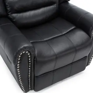 Denver Bonded Leather Recliner Armchair W Stud Sofa Home Lounge Chair Reclining (Black)