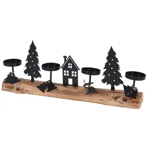 URBNLIVING 40cm Height Wood & Metal Tea Light Holder Stand Festive Decorative Christmas Woodland Scene